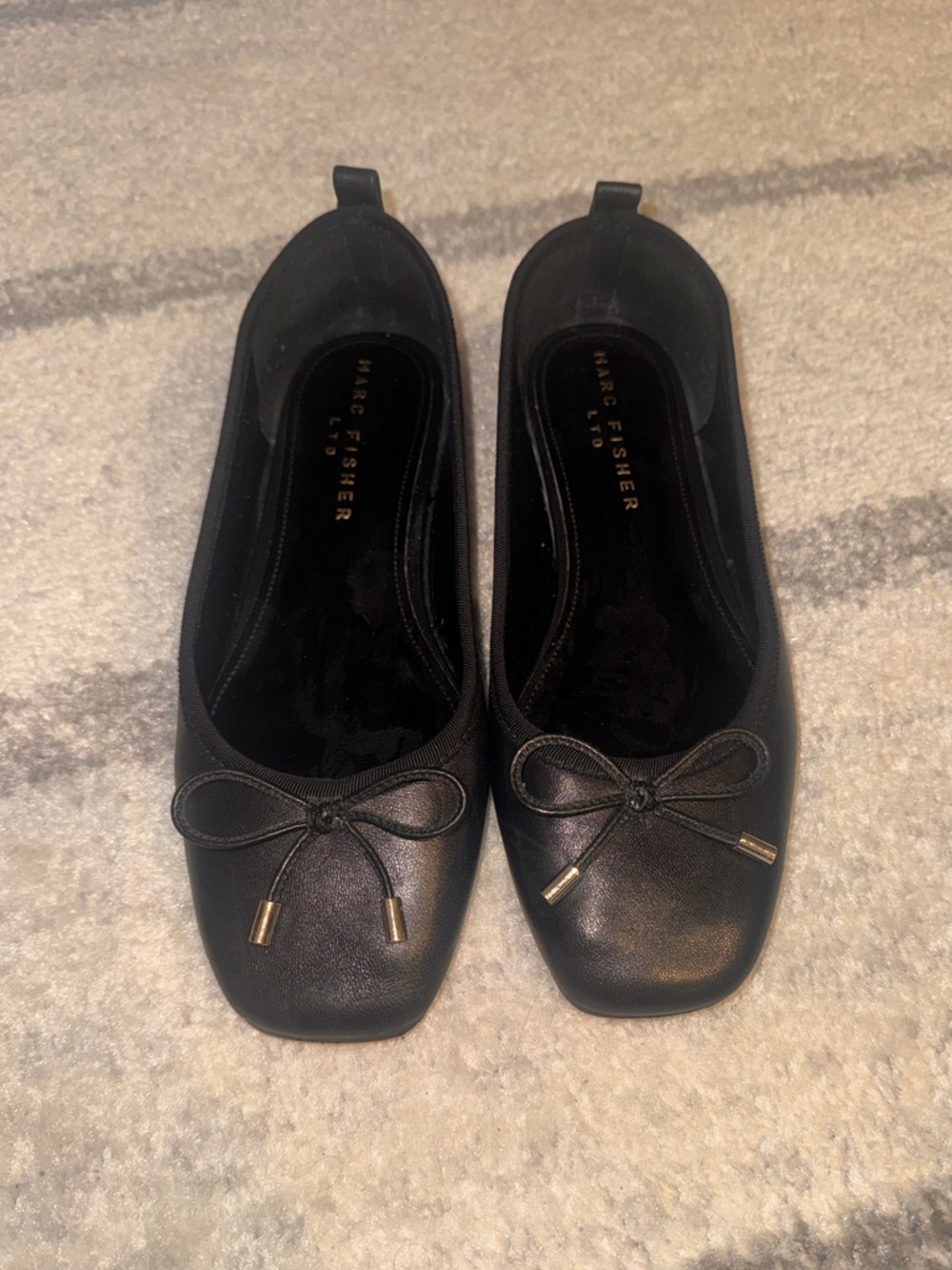 Marc Fisher Black Square-Toe Ballet Flats with Bow